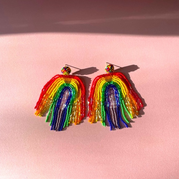 Rainbow Statement Earrings Deepa Gurnani Anthropologie Beaded Fringe - Picture 11 of 16